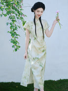 Short Sleeve Modern Midi Cheongsam | Bamboo Leaves