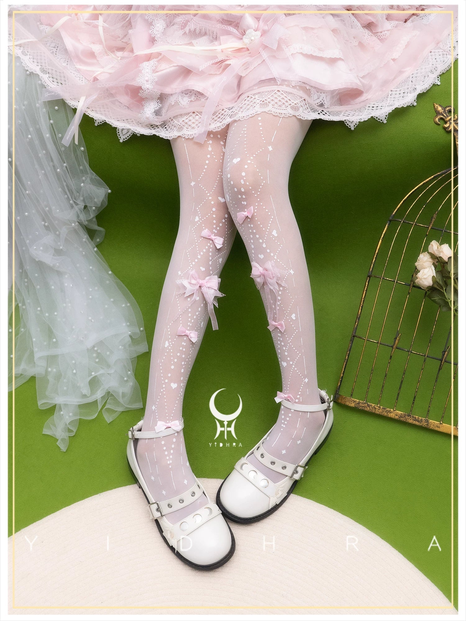 Soft Mood - Sweet Lolita Argyle Print Tights with Pink Bows