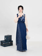 Song Dynasty Modern Hanfu Set with Majia, Long Sleeve Top and Denim Spiral Skirt - Blue Kite 蓝鸢 (Preorder)