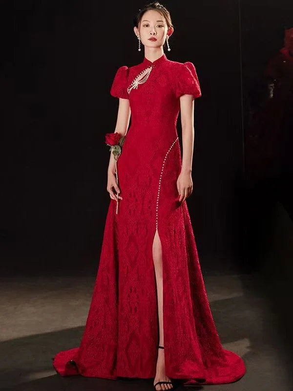 Custom Made Open Back Lace Cheongsam/Qipao Dress With Train | Glorious