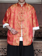 Modern New Chinese Style Men's Half Sleeve Jacquard Tang Shirt