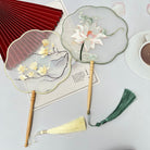 Oriental Floral Silk  Round Hand Fan-Lotus/Magnolia