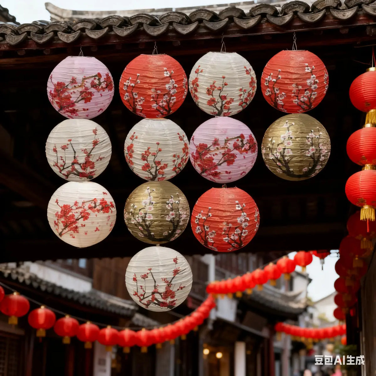 Oriental Plum Blossom Round Paper Lanterns