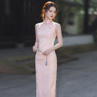 Pastel Pink Sleeveless Modern Jacquard Qipao
