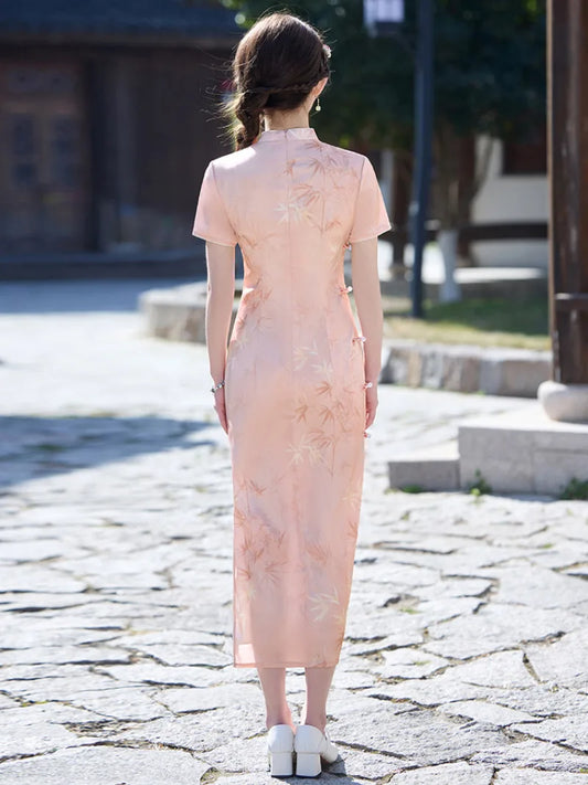 Pink Qiapo Dress – Elegant Slim Fit New Chinese Cheongsam Style