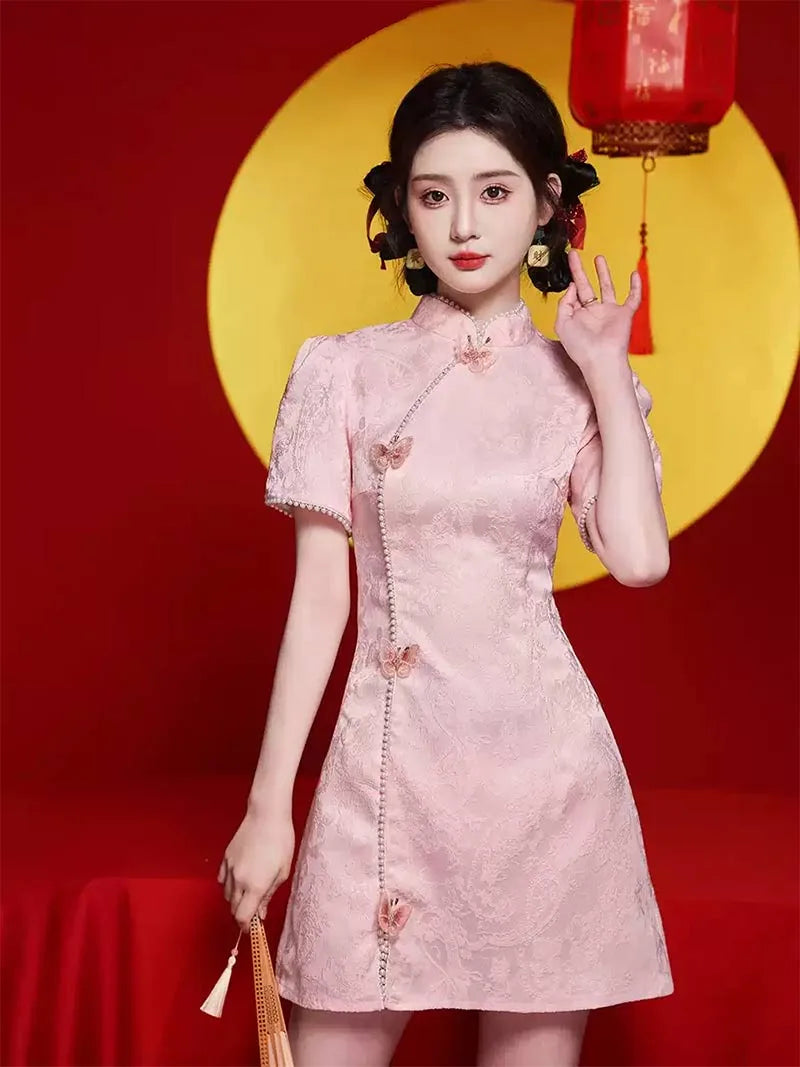 Elegant Pink Qipao Dress 2025 for Engagement and Wedding
