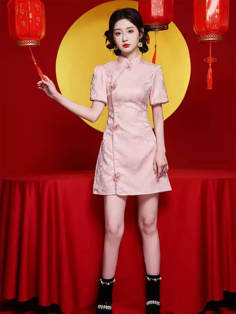 Elegant Pink Qipao Dress 2025 for Engagement and Wedding