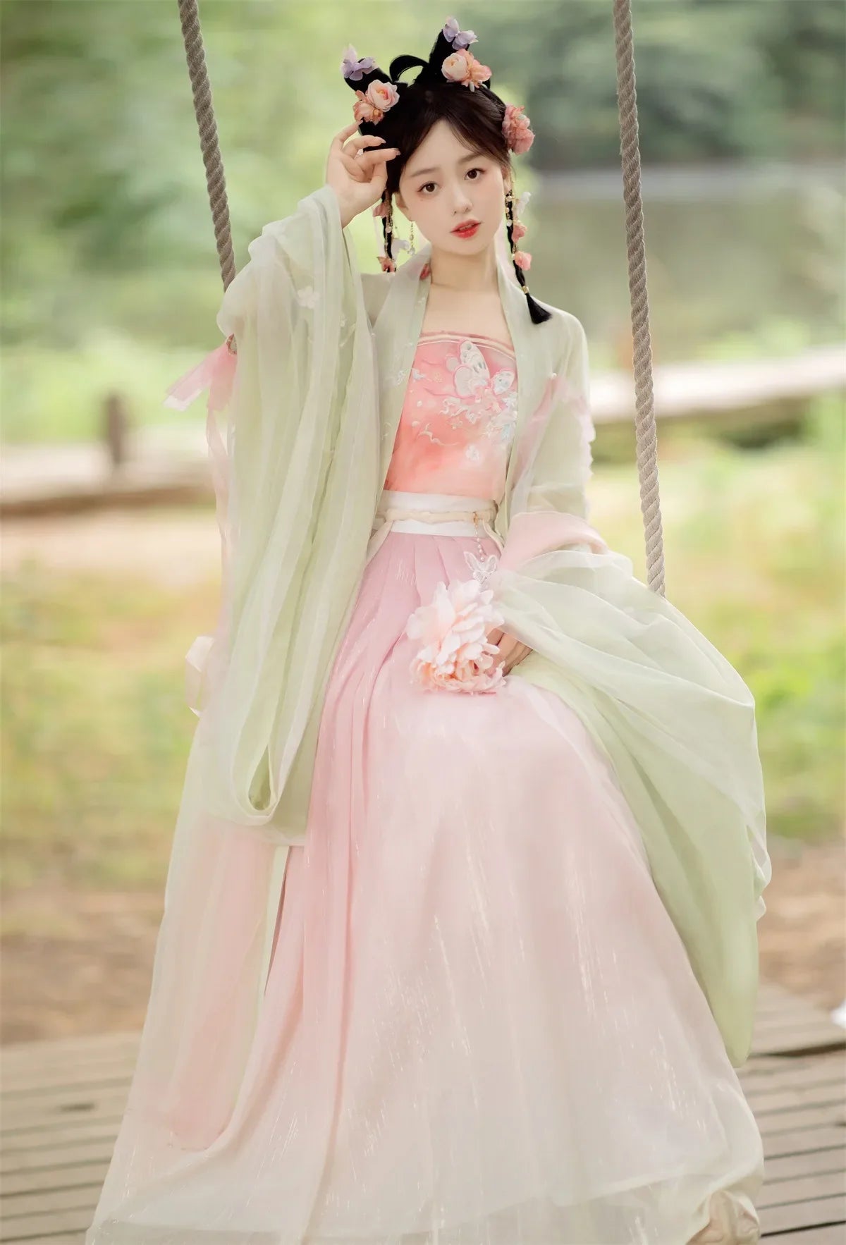 Pink Green Tang Dynasty HanFu Dress| Butterfly Reverie
