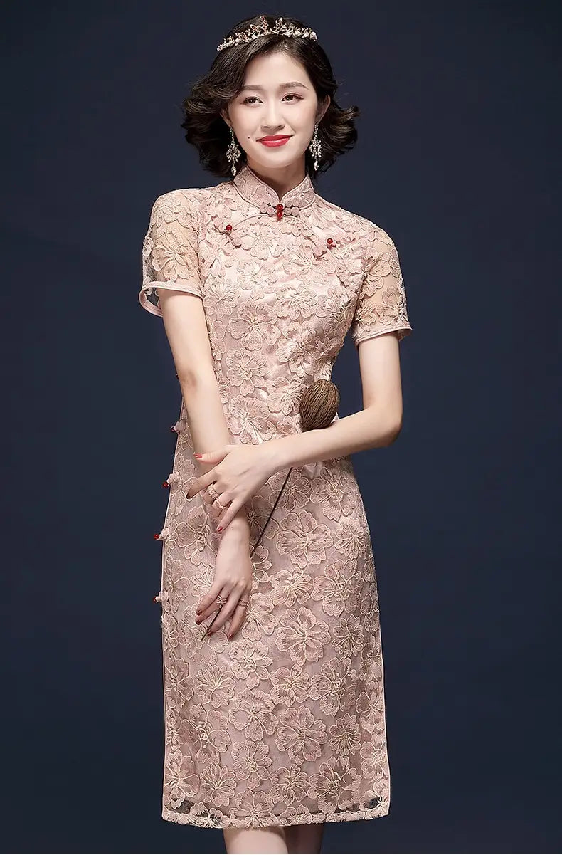 Pink Lace  Cheongsam Qipao Dress | Cherry