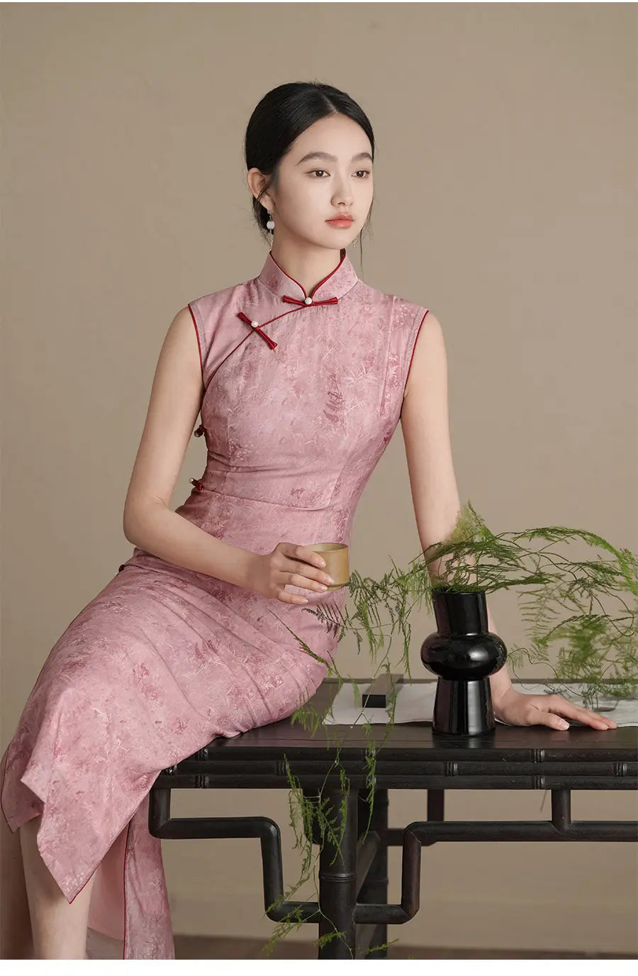 Pink Sleeveless Cheongsam Qipao Dress | Blush