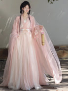 Pink Traditional Wei-Jin Style Double-Layer Hanfu Dress Set