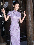 Purple Cheongsam Dress with slim fit and vintage Chinese style for summer