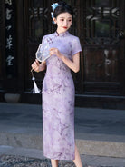 Purple Cheongsam Dress with slim fit and vintage Chinese style for summer