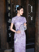 Purple Cheongsam Dress with slim fit and vintage Chinese style for summer