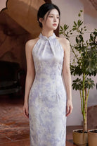 Modern Pearl-Embellished Halter-Style Qipao