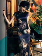 Aslin Hanfu Qipao-19 mome mulberry silk , Floral pattern, High-end long Qipao