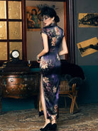 Aslin Hanfu Qipao-19 mome mulberry silk , Floral pattern, High-end long Qipao