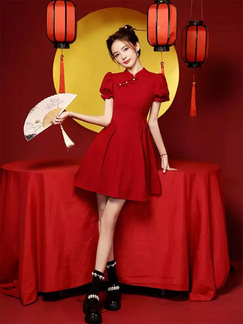 Stunning Qipao Dress Red 2025 | Elegant Short Chinese Dress
