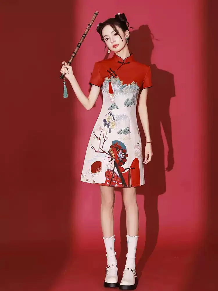 Stunning Qipao Modern 2025 | Elegant Short Red Chinese Dress