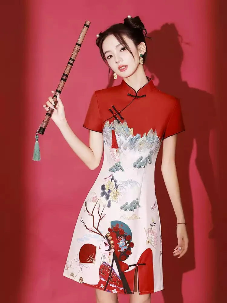 Stunning Qipao Modern 2025 | Elegant Short Red Chinese Dress