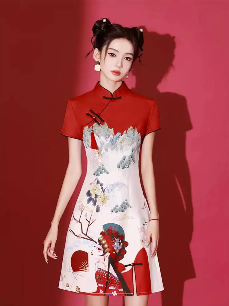Stunning Qipao Modern 2025 | Elegant Short Red Chinese Dress