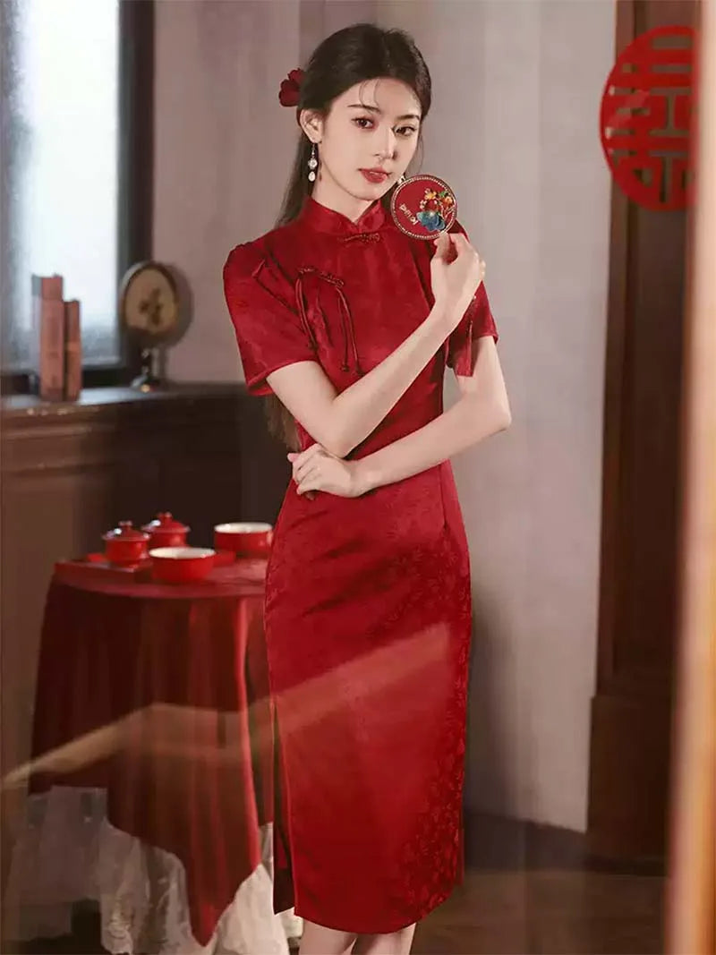 Qipao Traditional Chinese Wedding Dress | Red Bridal Cheongsam Gown