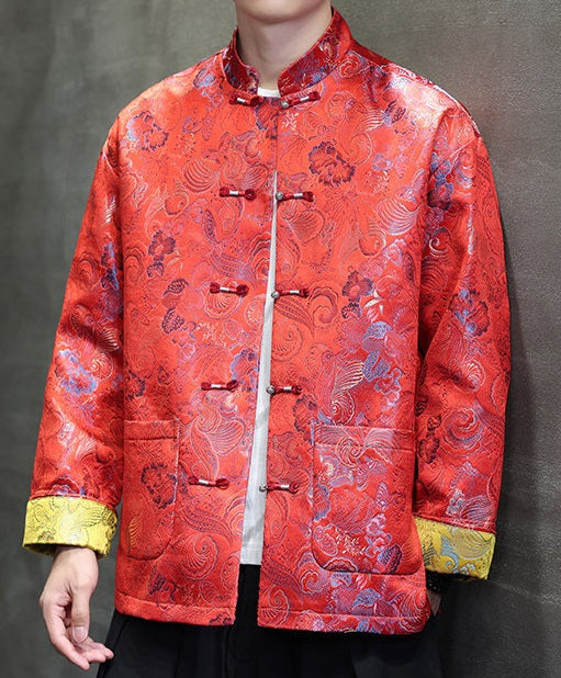 Red Chinese Brocade Tang Jacket