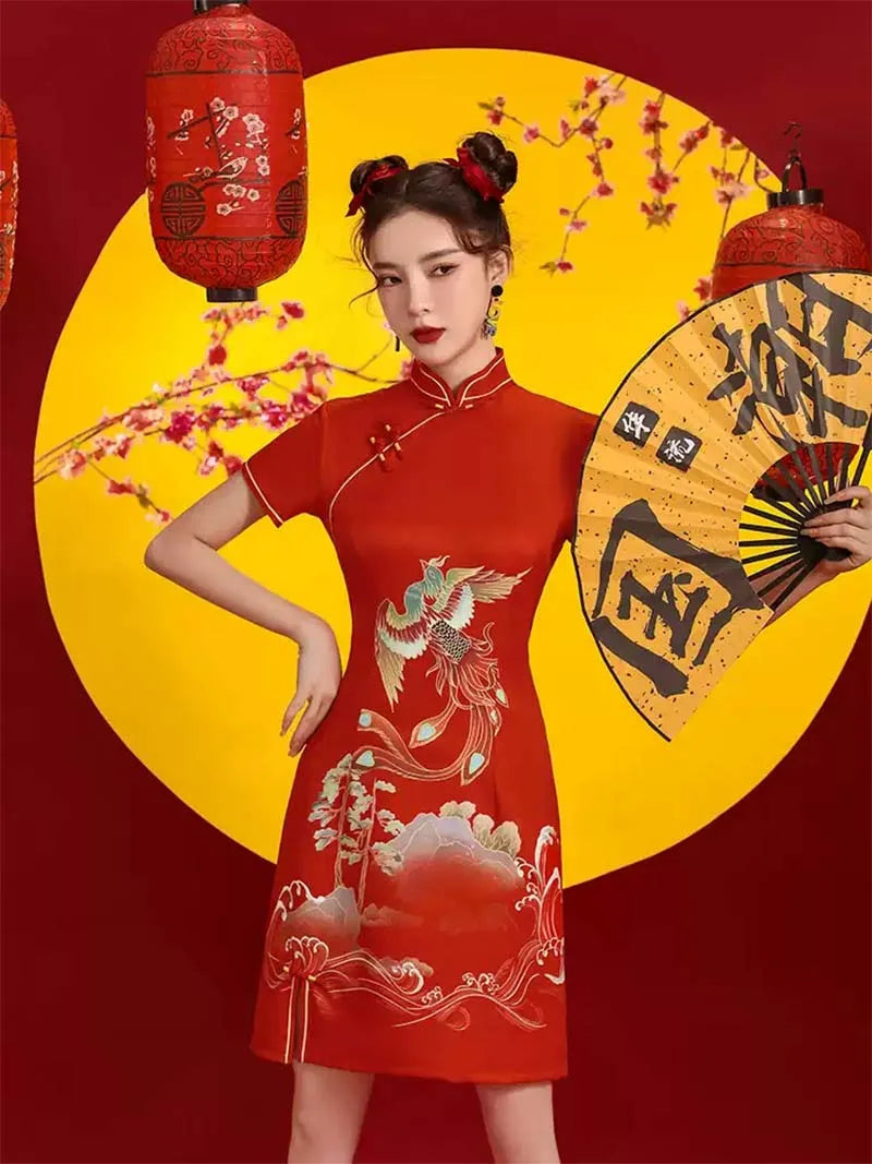 Red Qipao 2025 small size Chinese wedding and celebration dress
