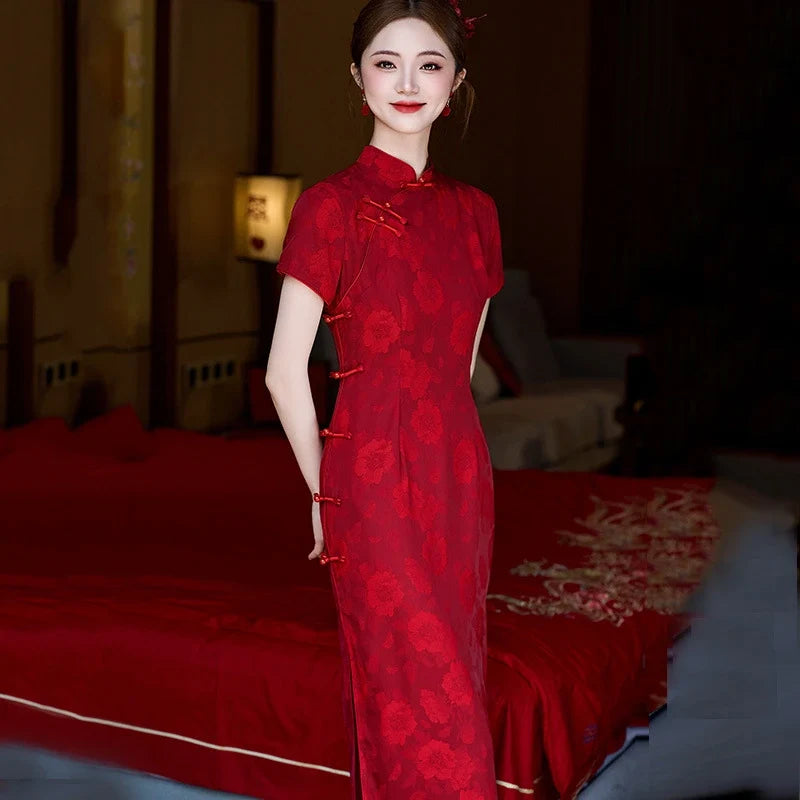 Red Floral Qipao Cheongsam Dress | Crimson Grace