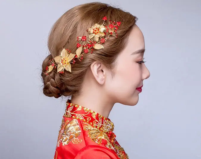 Red & Golden Oriental  Hairpiece | Daffodil