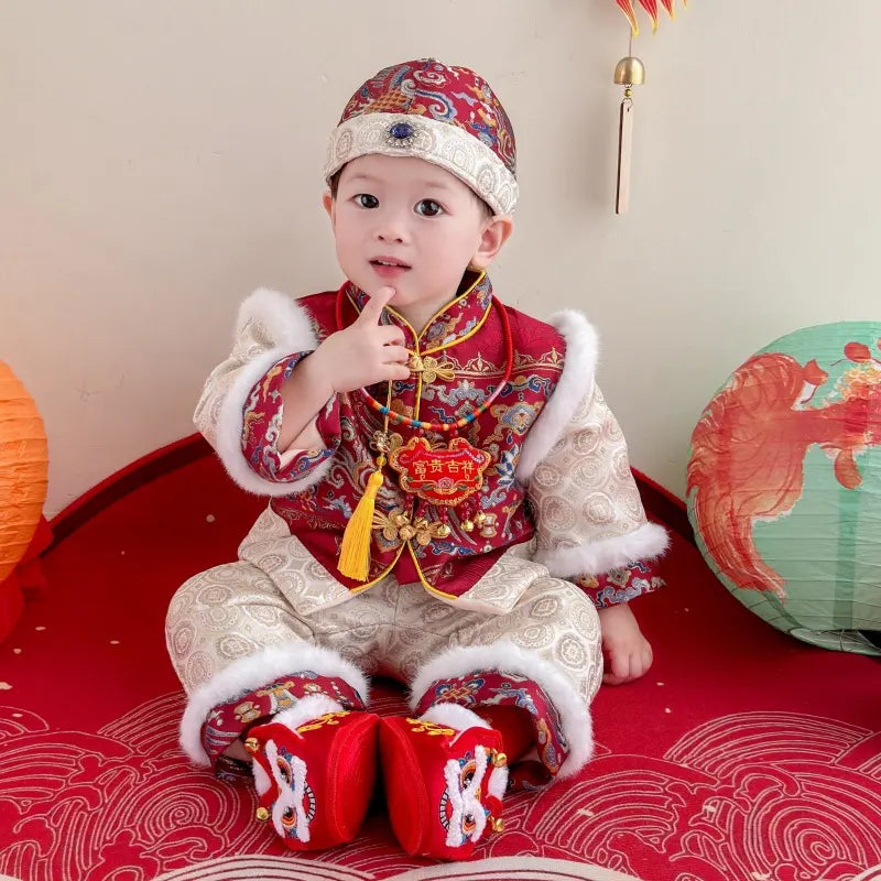 Red Quilted Chinese Baby Winter Tang Suit Set