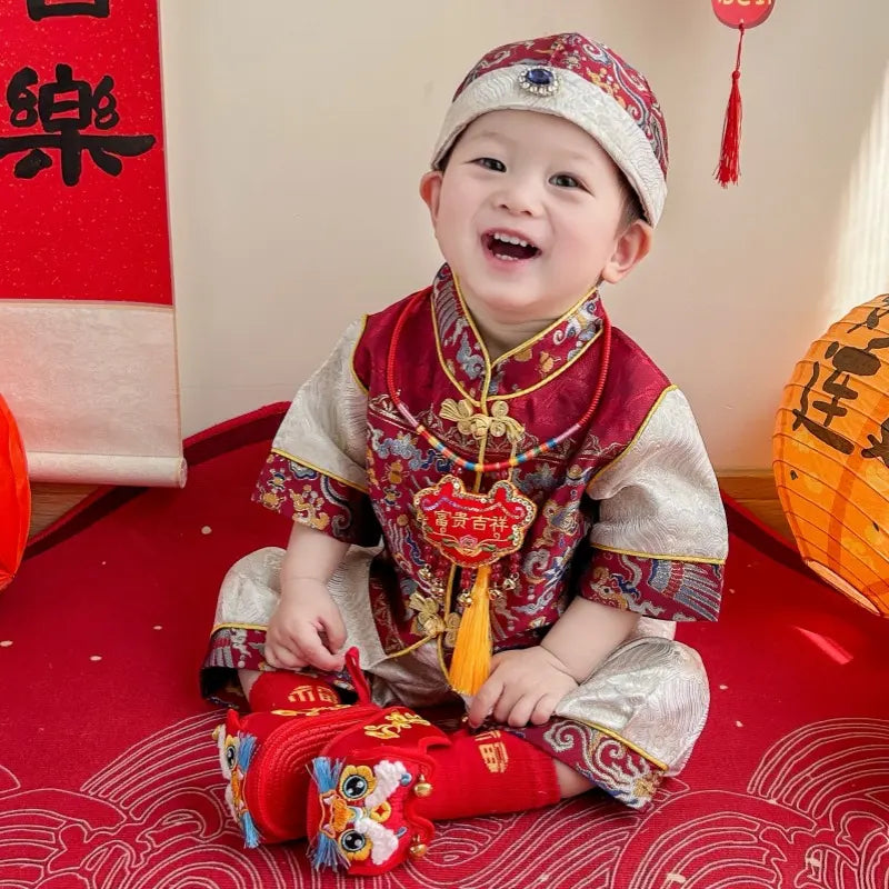 Red Short/long Sleeves Baby Tang Jacket Set