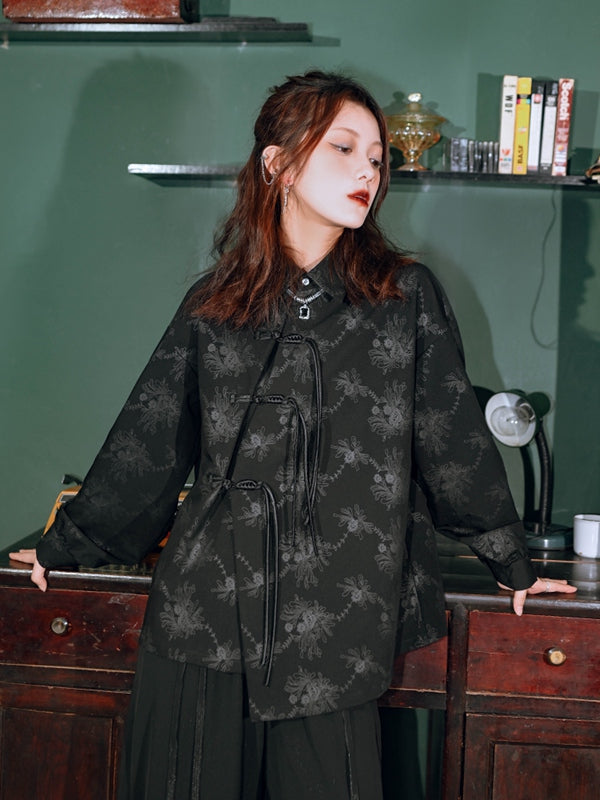 Retro Long Sleeve Women’s Black Shirt