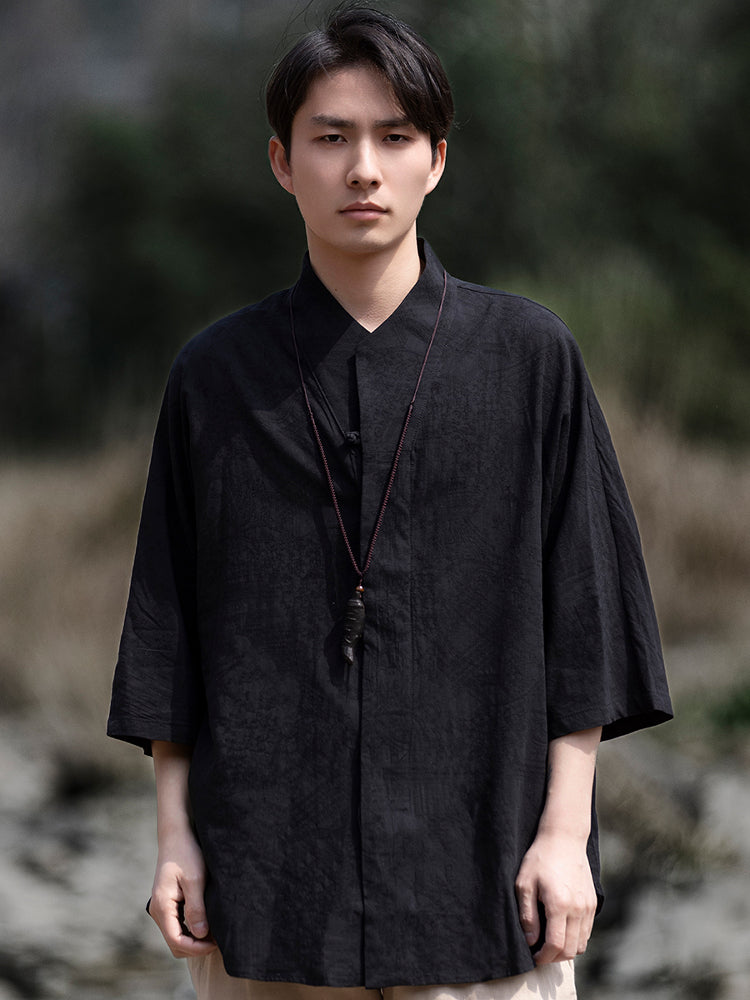 Retro Short Mens Linen Shirts Tang Suit Top