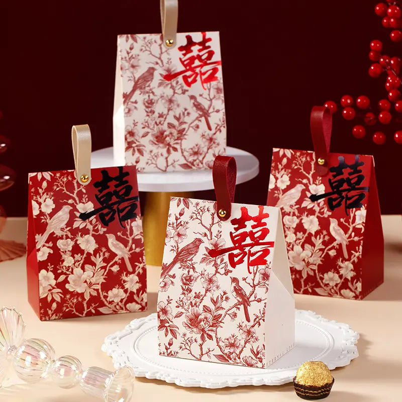 Retro Chinoiserie Bird & Floral Wedding Candy Gift Boxes (20pcs)