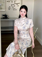 Retro Plus Size Champagne & Soft Blue Floral Jacquard Qipao