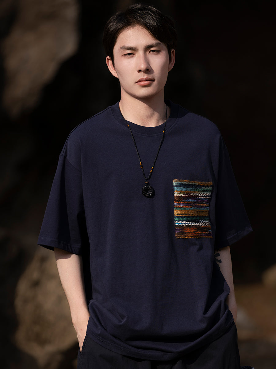 Round Neck Short Sleeved Cotton T Shirt Men