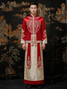 Traditional Chinese Imperial Red & Gold Groom’s Two-Piece Wedding Set