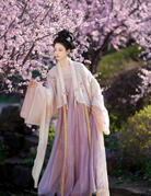 Hundred Flowers Scroll | Tang Dynasty Hanfu Set with Famen Temple Shawl and Nine Panel Qixiong Skirt