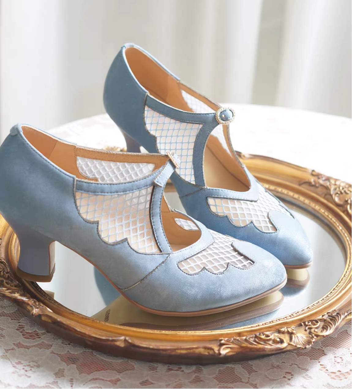 Soft Clouds Vintage Qipao Mary Jane Heels
