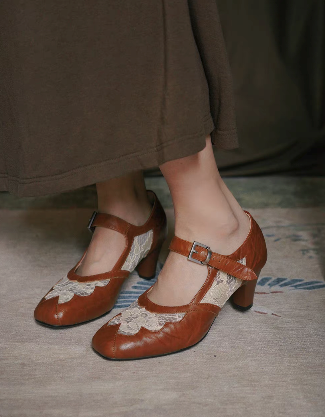 Chestnut Vintage Qipao Mary Jane Heels