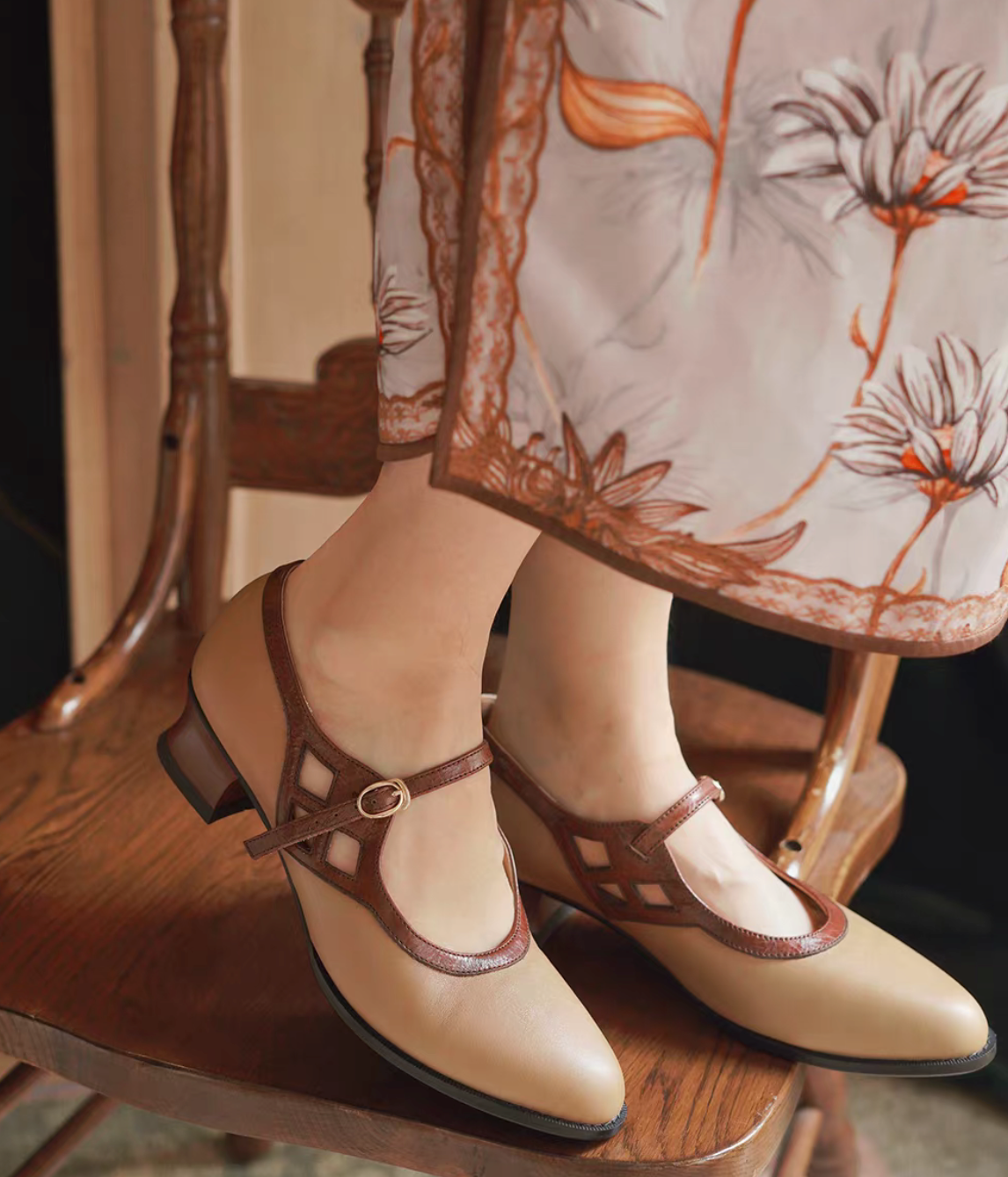 Milk Tea Vintage Qipao Mary Jane Heels