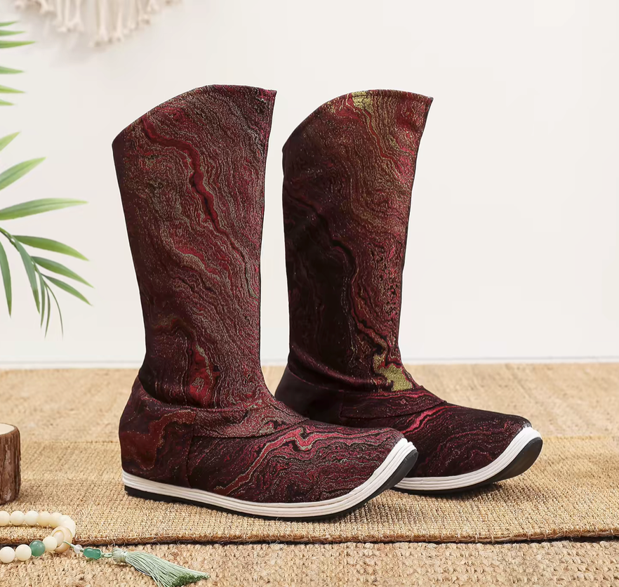 Burgundy Traditional Chinese Hanfu Boots for Men