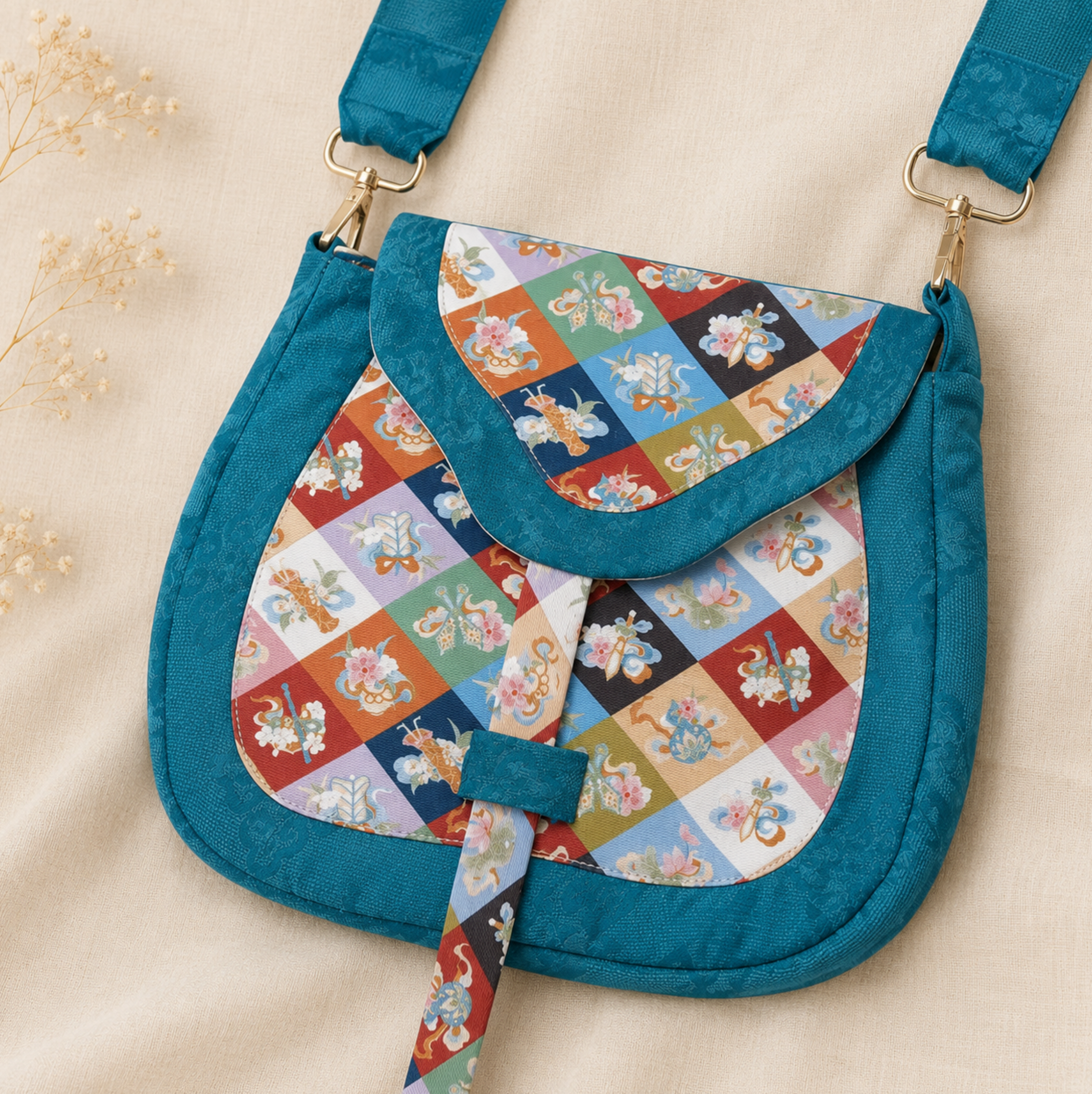 Tang Dynasty Patchwork Floral Crossbody Bag