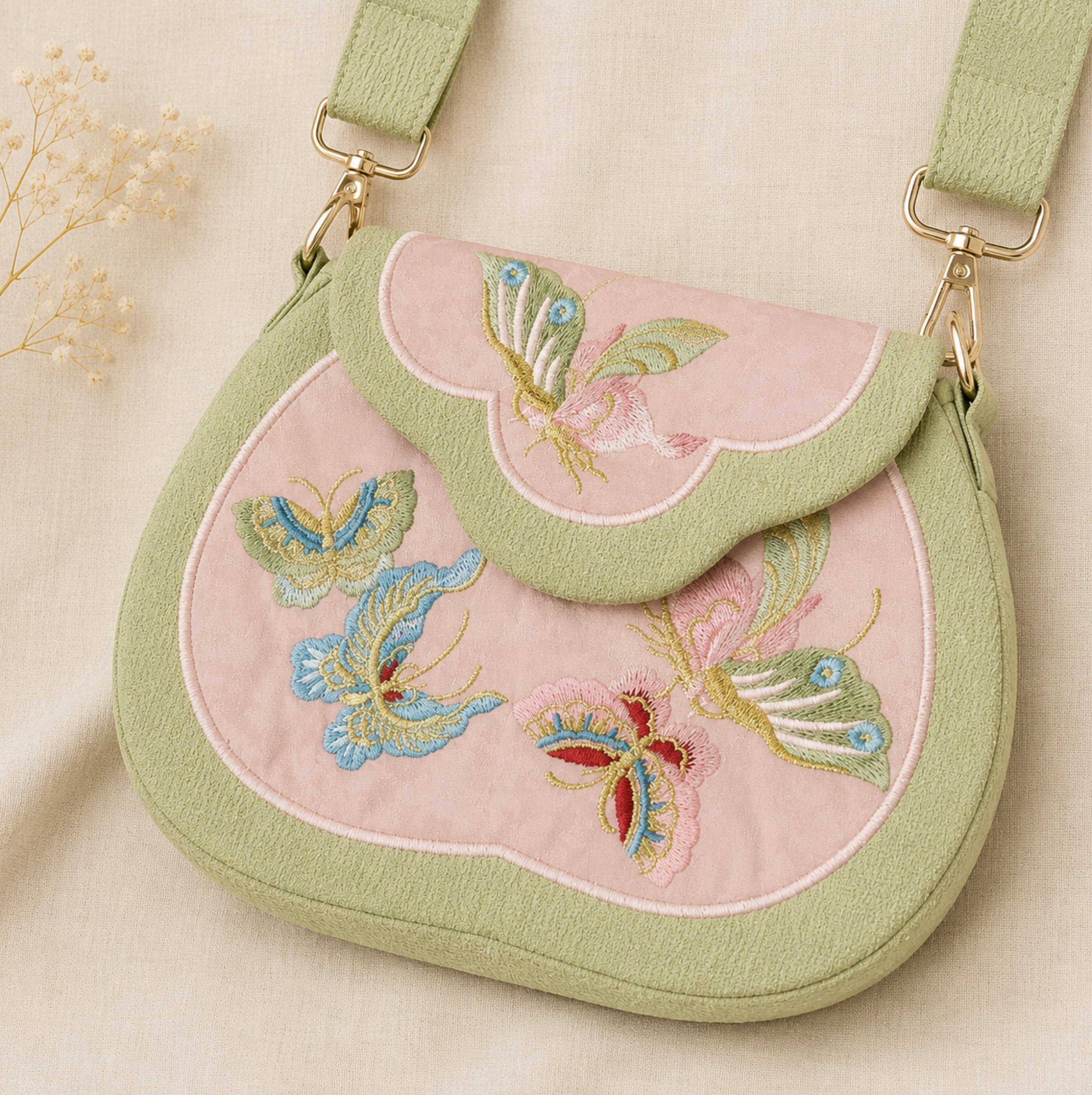 Tang Dynasty Butterfly Embroidered Crossbody Bag