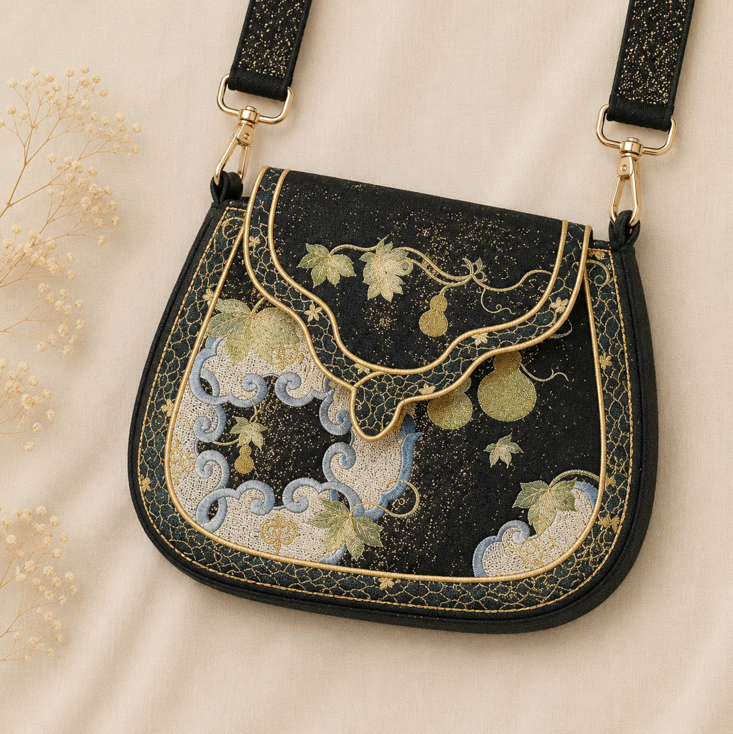 Tang Dynasty Night Sky Embroidered Crossbody Bag