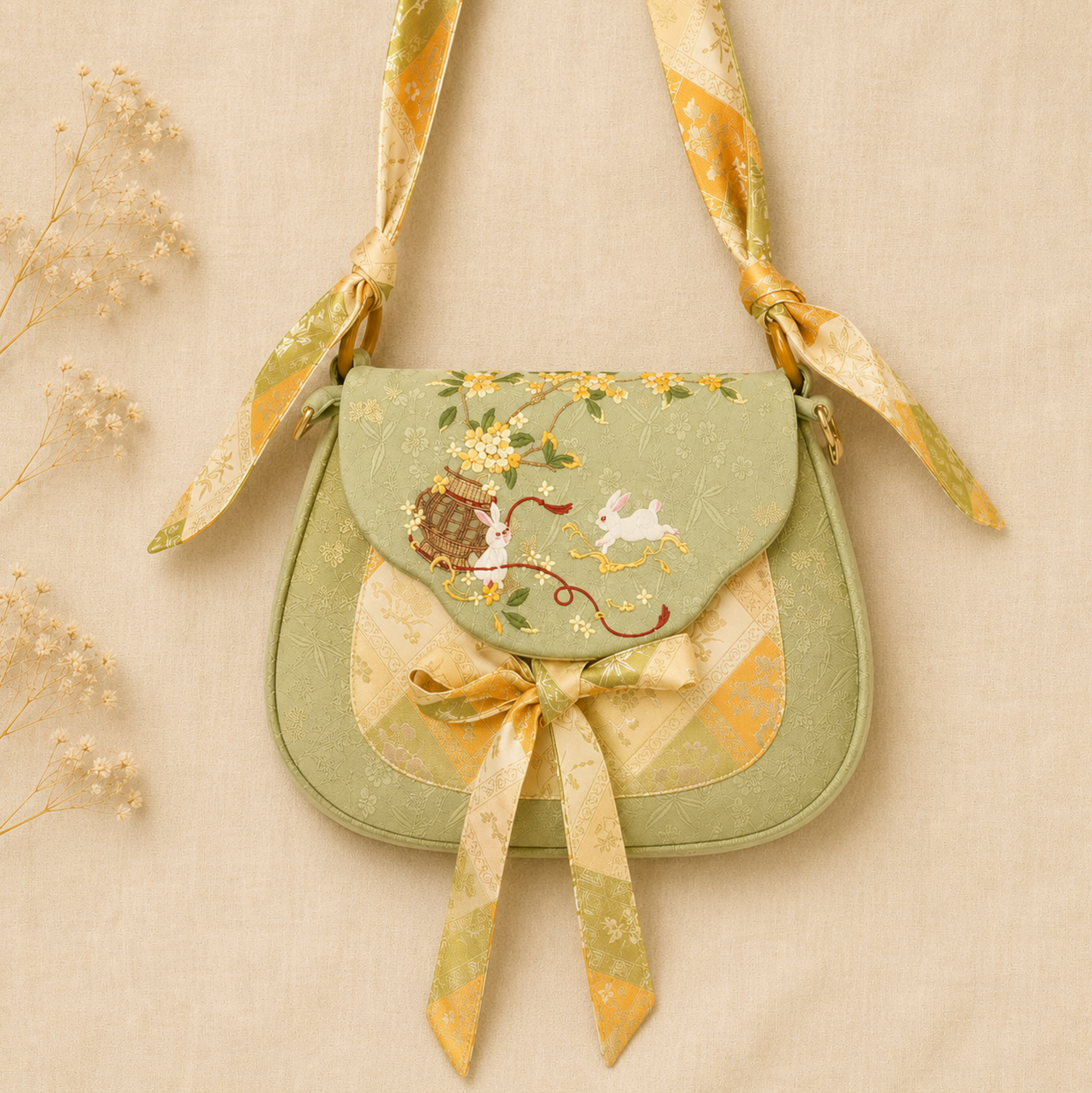 Jade Rabbit Embroidered Crossbody Bag