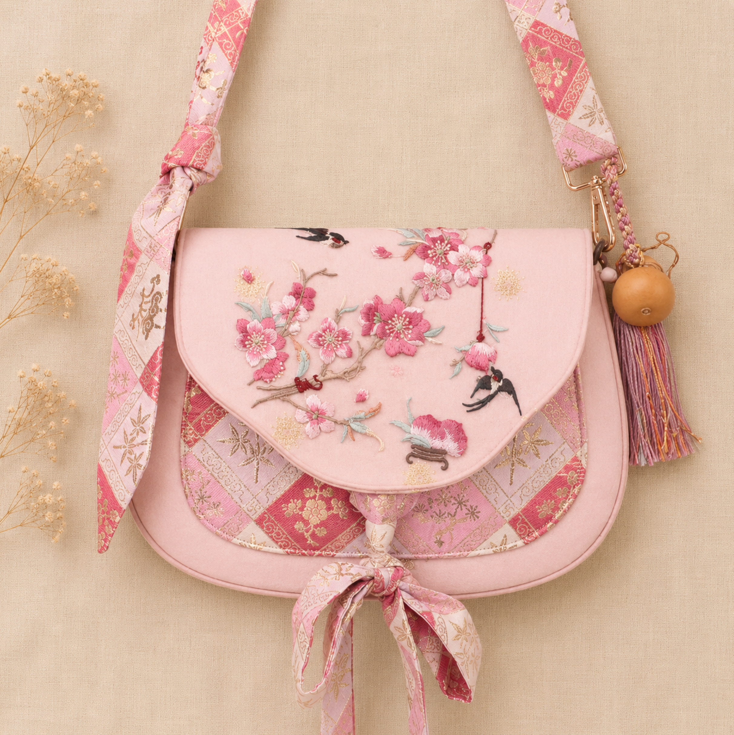 Spring Blossom Embroidered Crossbody Bag