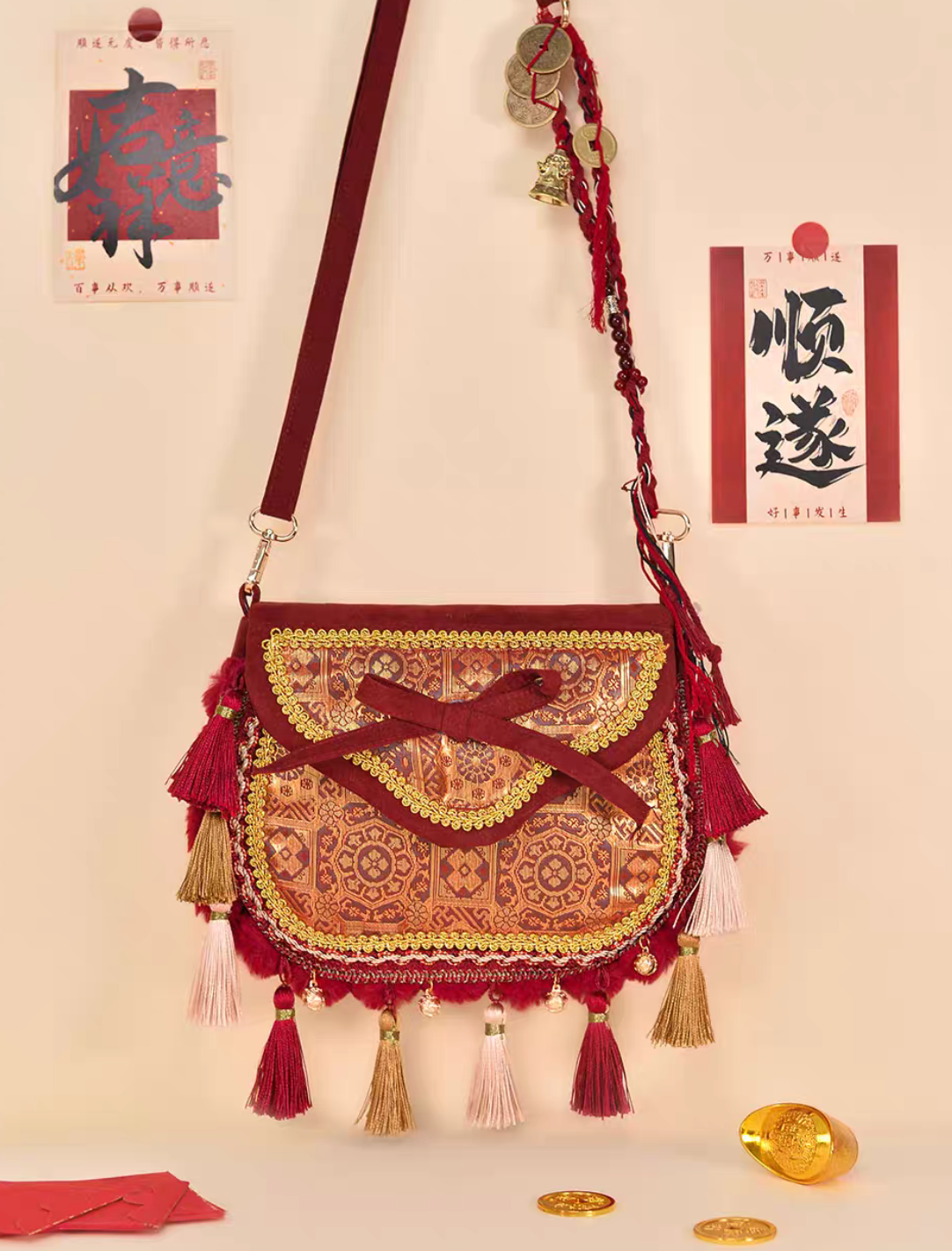 Imperial Brocade Tassel Crossbody Bag
