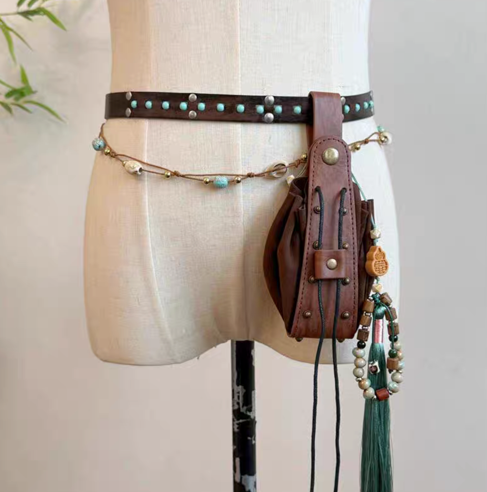 Tang Dynasty Style Diexie Belt with Hanfu Waist Pouch